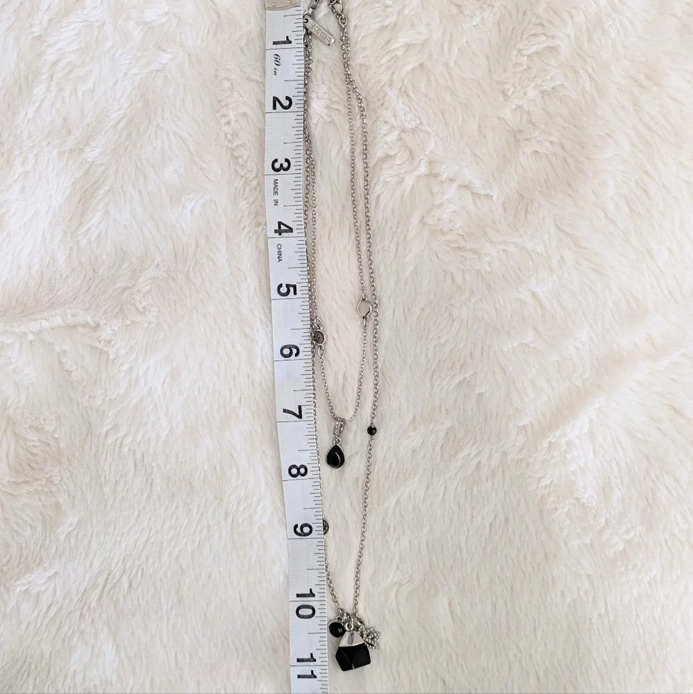White House Black Market Genuine Black Onyx & Silver Tone 2-Strand Necklace